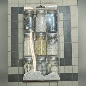 Blumenthal Lansing Company sequin glitter rhinestone bead pearl button 9 Jar Set